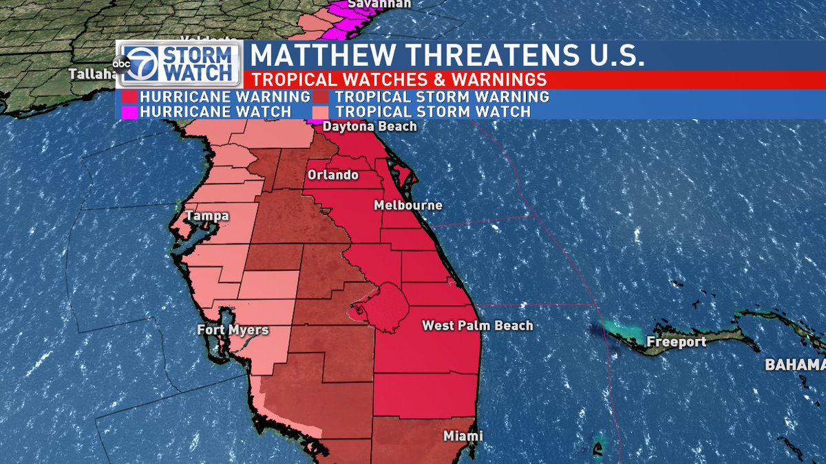SteveRudin7News's tweet image. #Hurricane #Warning for much of the east coast of #Florida. #AA cancels flights to #FLL and #MIA. More on @ABC7News.