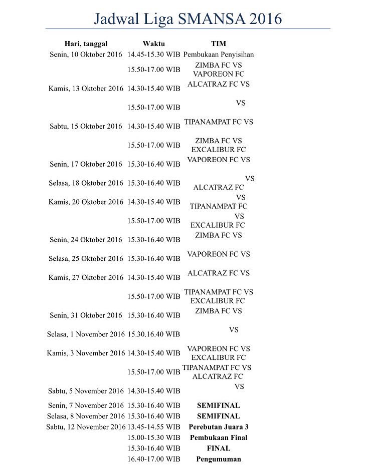 ⚽️JADWAL LIGA SMANSA 2016⚽️