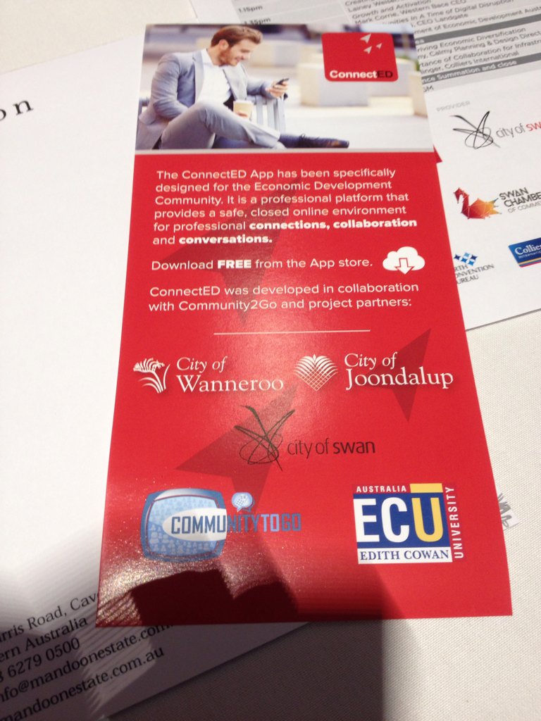 MarketingWest's tweet photo. ConnectED App @CityofWanneroo @City_Joondalup @EdithCowanUni #NEDC2016 https://t.co/ollKNzckQ1