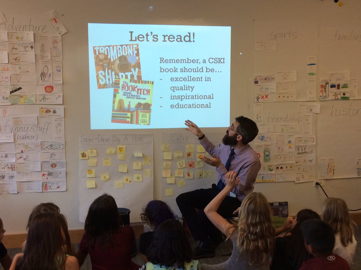 cathcooklibrary's tweet photo. Starting our exploration of the illustrated side of the Coretta Scott King Award with our 4th grade #ccscski judges. https://t.co/1cjyslB9Ax