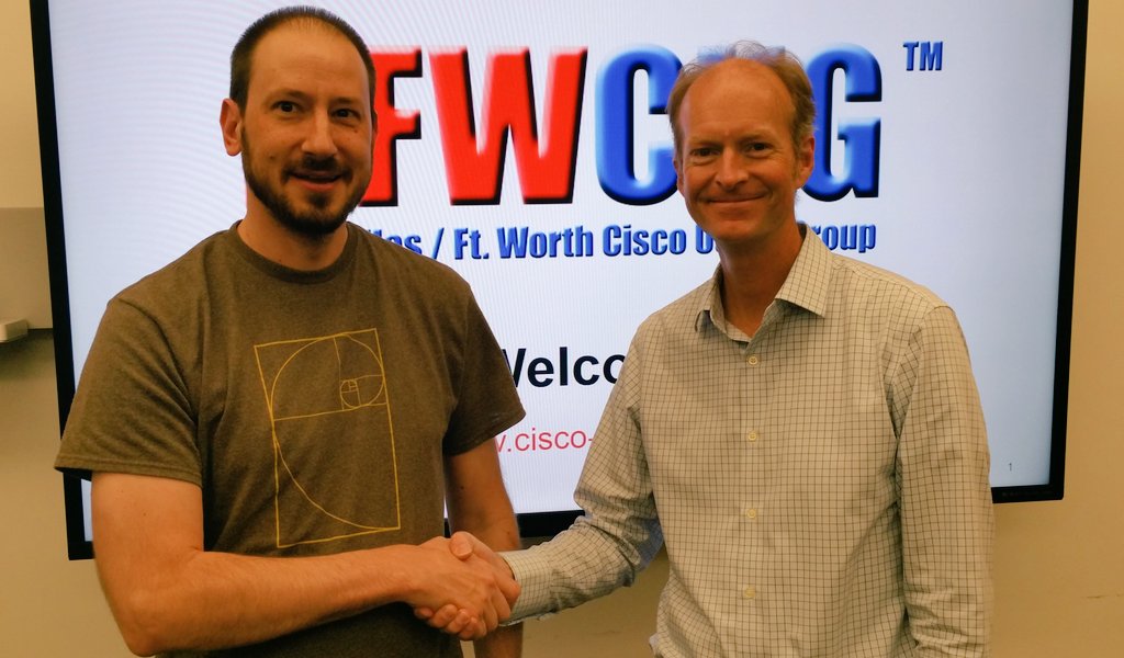 dfw_cug's tweet photo. @scotthogg giving away a copy of his IPV6 Security book to @r_motzer at the latest #DFWCUG monthly meeting. https://t.co/cSSststhAt