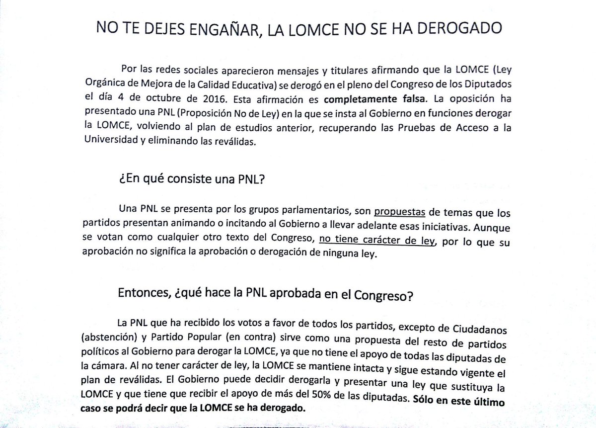 analethics's tweet photo. Importante información sobre la supuesta #derogación de la #LOMCE y la desinformación difundida por intereses. https://t.co/IgpptPdWhy