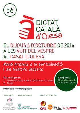 CalOlesa's tweet photo. Aquesta tarda a partir de les 19:30 s'obren les inscripcions per al 5è Dictat de Català. Es farà a El Casal @casalolesa. Participeu! #CLL16 https://t.co/4Lk3pEoBa9