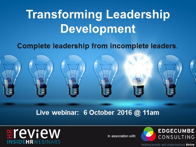 We are live! Tune into our Transforming leadership Webinar here and embrace the incomplete leader! 

ow.ly/te69304GYnT
#Leadership