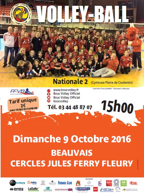 Venez nombreux à la salle Pierre de Coubertin à Beauvais ce Dimanche 9 Octobre 2016 ! À 15h !

Allez le BOUC Volley !