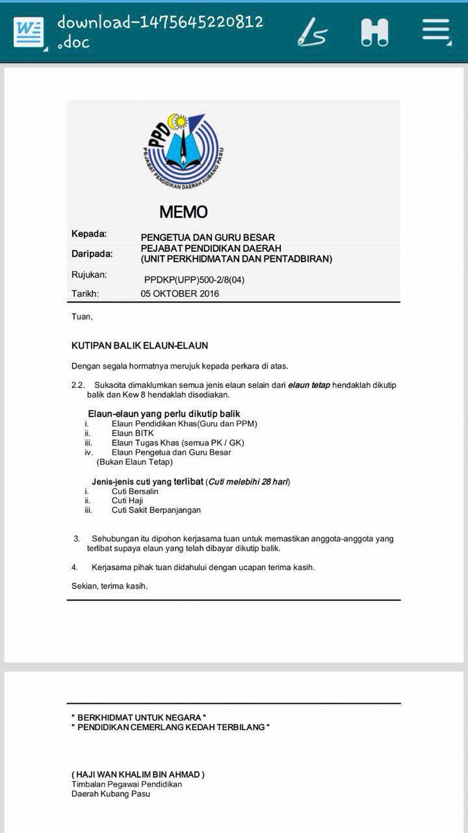 Mahdzir Khalid On Twitter Berikut Adalah Penjelasan Drp Ppd Kubang Pasu Berkaitan Pembayaran Elaun Dlm Memo Yg Dikeluarkan Sebelumnya
