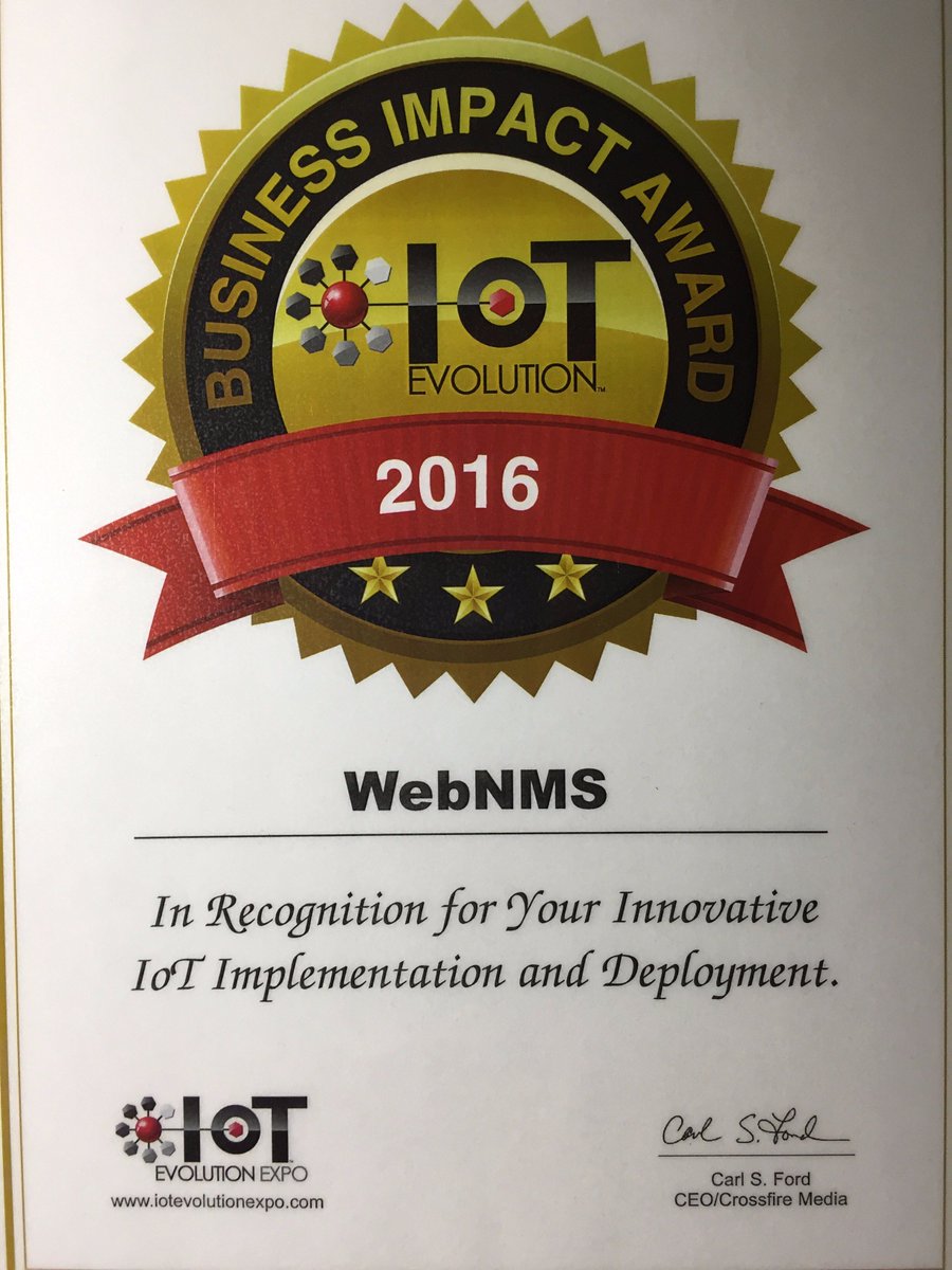 zohoiot's tweet photo. #WebNMS wins the Business Impact Award 2016 for innovative #IoT implementation & deployment. https://t.co/8pd34B5CpN #IoTEvolution https://t.co/oPnNVc46W1