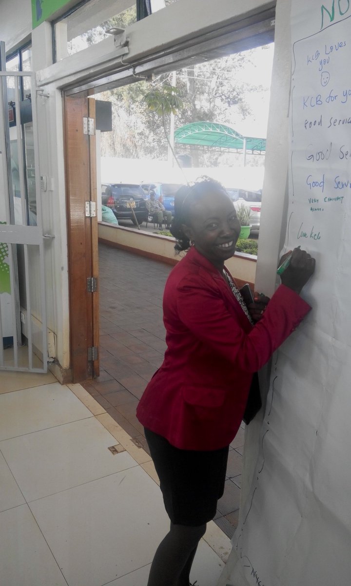 AyooHellen's tweet photo. A delighted customer pouring out her heart on our wall at #kcbnyeri because #KCBLovesYou first and #KCBMakesItHappen and it's #CSWeek2016 https://t.co/YScGPv1zR4