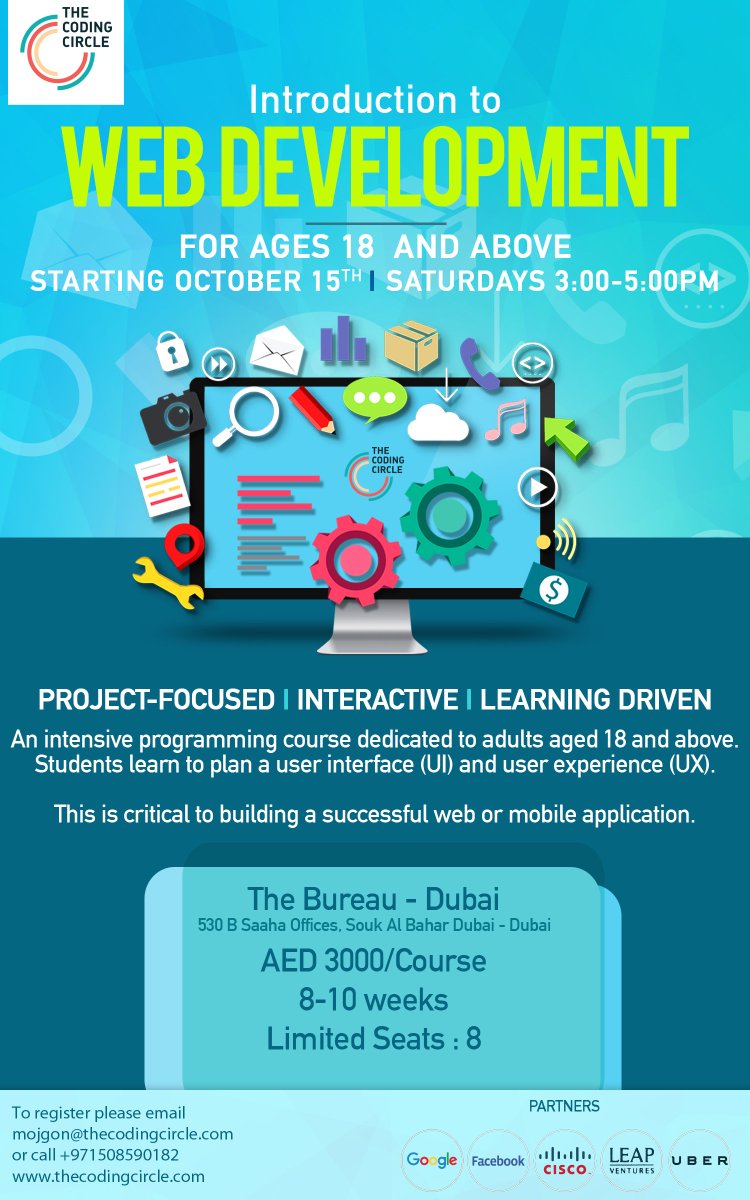 CodingCircle's tweet image. Ready to learn #webdesign? Join our Intro to Web Development course @thebureaudubai starting October 15th. Register now. #codingforadults