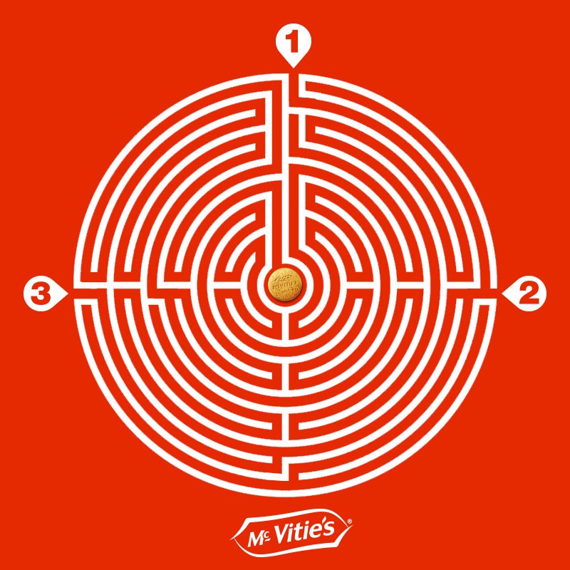 Pour l'atteindre, il a besoin de votre aide pour trouver le bon chemin. Indiquez votre réponse en commentant cette image :) #MCVITIES 2/2