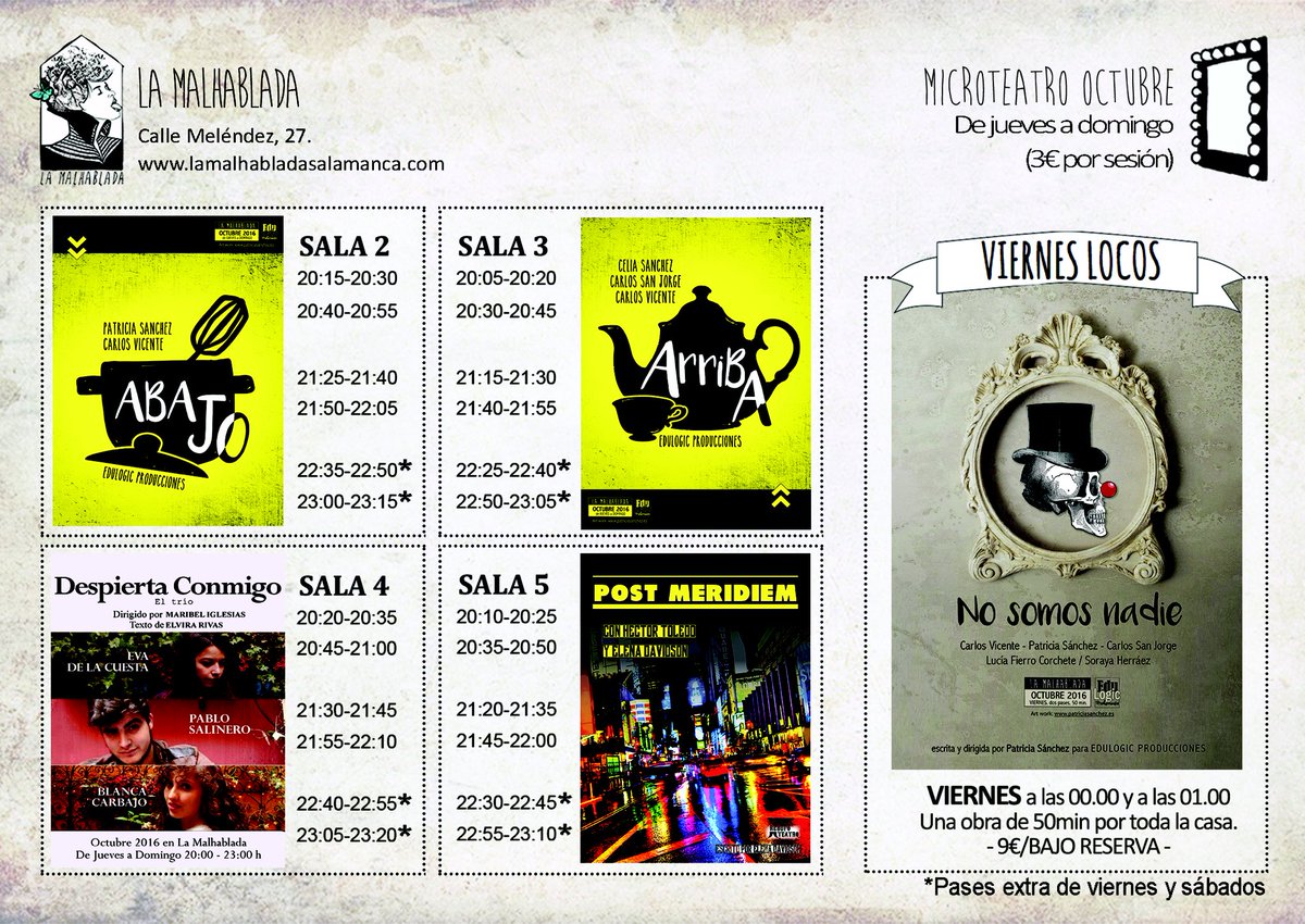 tborestaurant's tweet photo. RT @LaMalhablada_: Comenzamos mes con una programación de escándalo, os esperamos a todos #microteatro #salamanca https://t.co/Ik8PFb1bEl