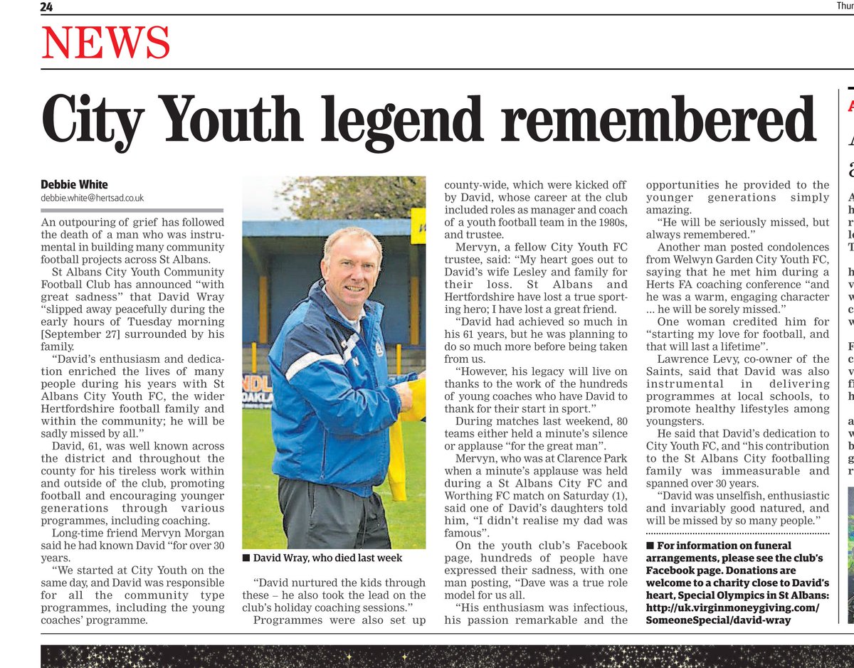 CityYouthFC's tweet photo. Thank you @HertsAdSport #RIPDavidWray @HertfordshireFA https://t.co/8tpR1uzUeQ