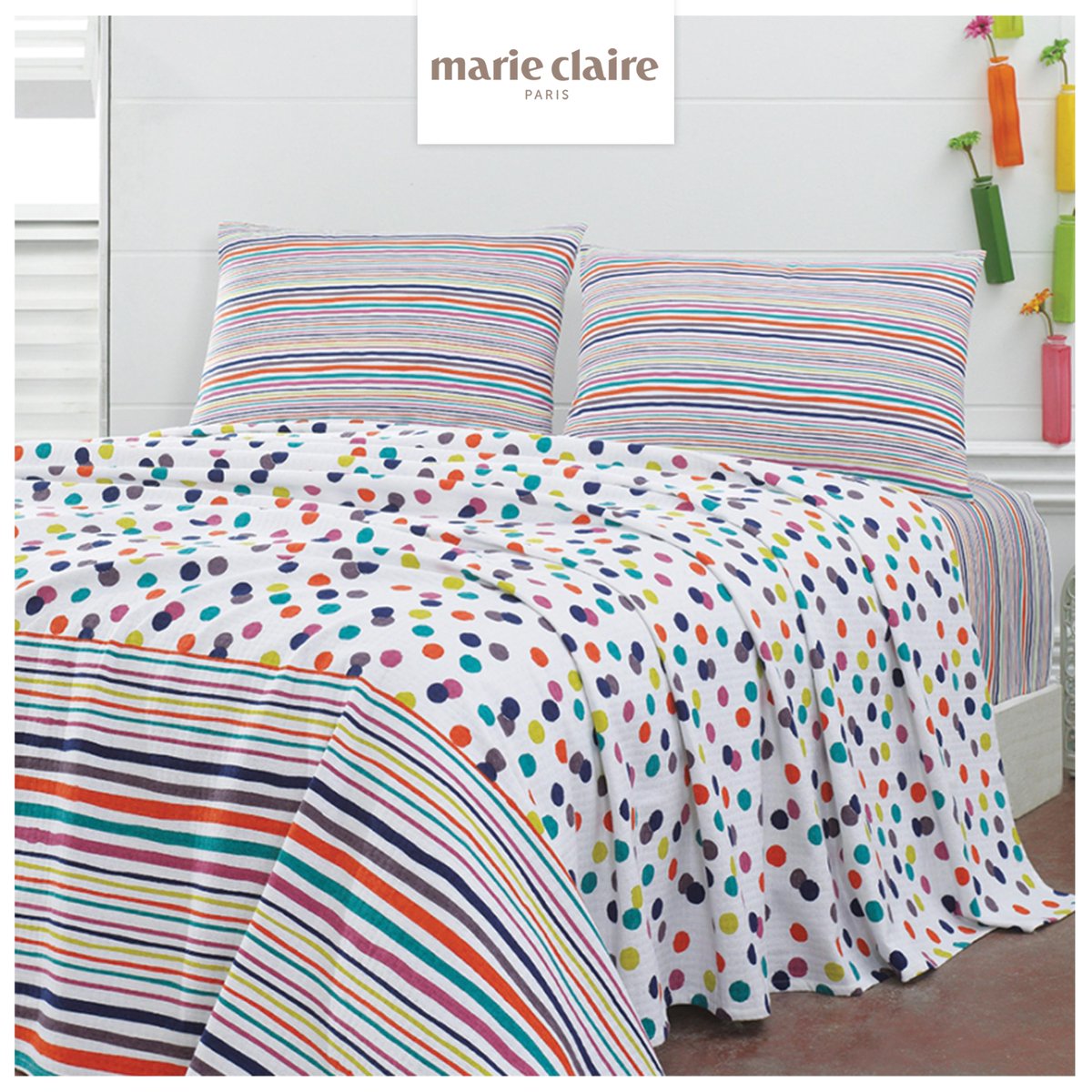 marieclaire_tr's tweet photo. Odalara gökkuşağı gibi açacak rengarenk pike takımları #MarieClaireHome'da. #PikeTakimi #QuiltCoverSet https://t.co/vZE3Z9BI6y