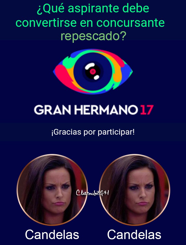 cherrnobil's tweet photo. Vamos chicxs, Candelas dentro. @CandelasGH_17 @candegh17 #GHDirecto
SEGUID VOTANDO¡! #CandelasEsGH #RepescaParaCandelas #RepesCandelas https://t.co/GfyrwLRJV3