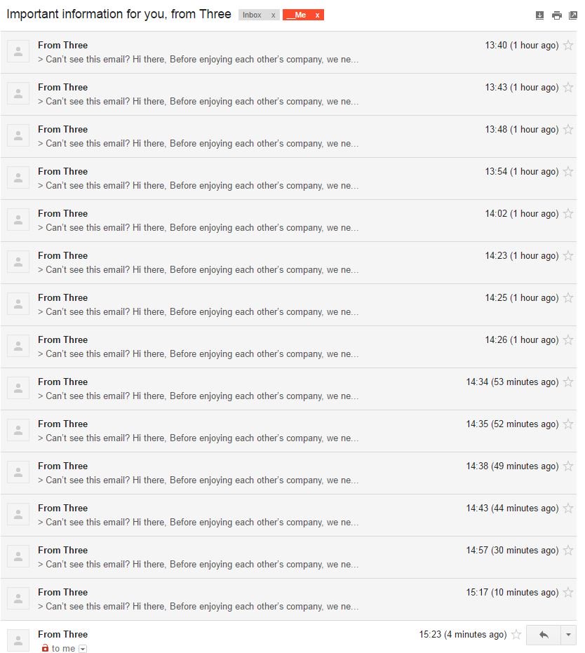 Da13G's tweet photo. @ThreeUKSupport PLEASE GET SOMEONE TO CANCEL THIS EMAIL! https://t.co/rFAhCgPQDE