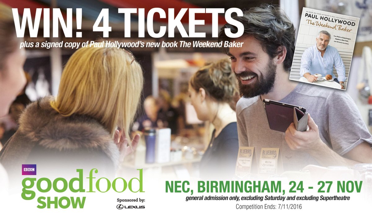 #WIN!
4 TICKETS to <a href="/bbcgoodfood/">Good Food</a> at <a href="/thenec/">The NEC</a> 24-27 Nov + a signed copy of <a href="/PaulHollywood/">Paul Hollywood</a>'s The Weekend Baker. RT before 7/11 to enter!