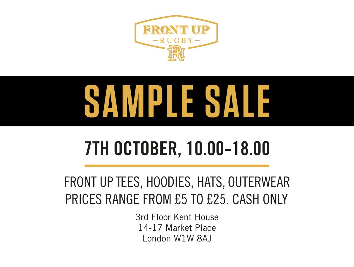 Front Up Rugby (@frontuprugby) on Twitter photo TOMORROW! <a href="/FrontUpRugby/">Front Up Rugby</a> SAMPLE SALE! #frontup #rugby #menswear #bargains #london #polos #hoodies #tees #shorts #hats TOMORROW! <a href="/FrontUpRugby/">Front Up Rugby</a> SAMPLE SALE! #frontup #rugby #menswear #bargains #london #polos #hoodies #tees #shorts #hats