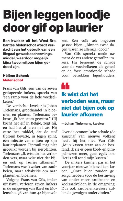 Stadsbijen's tweet photo. Schrikbarend stukje vandaag in de Gelderlander: gifspuiter wist dat het verboden was, maar dacht dat het geen kwaad kon: 36 bijenvolken dood https://t.co/JxuIIxo0yQ