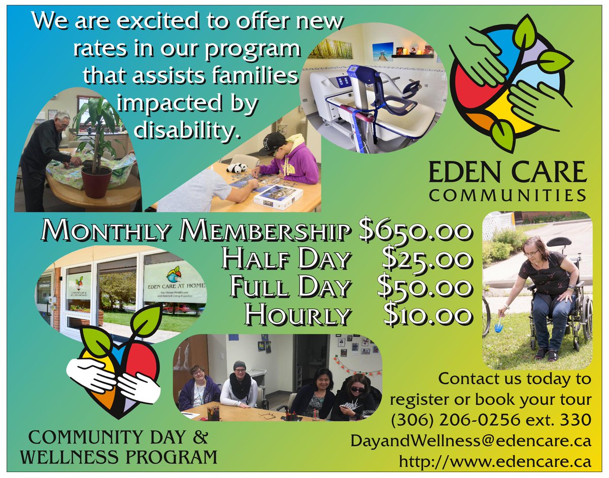 EdenCareComm's tweet photo. Our Community Day &amp; Wellness Program is excited to offer new rates. Please, feel free to contact CDWP with any questions you may have. https://t.co/rYWgK8ohT8