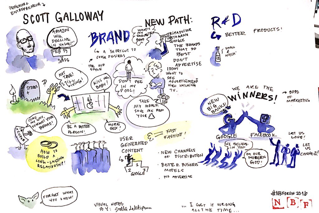 SallaLehtipuu's tweet photo. #visualnotes from Scott Galloways session! Great speech, great energy! #NBForum2016 https://t.co/IxuTd0UZym