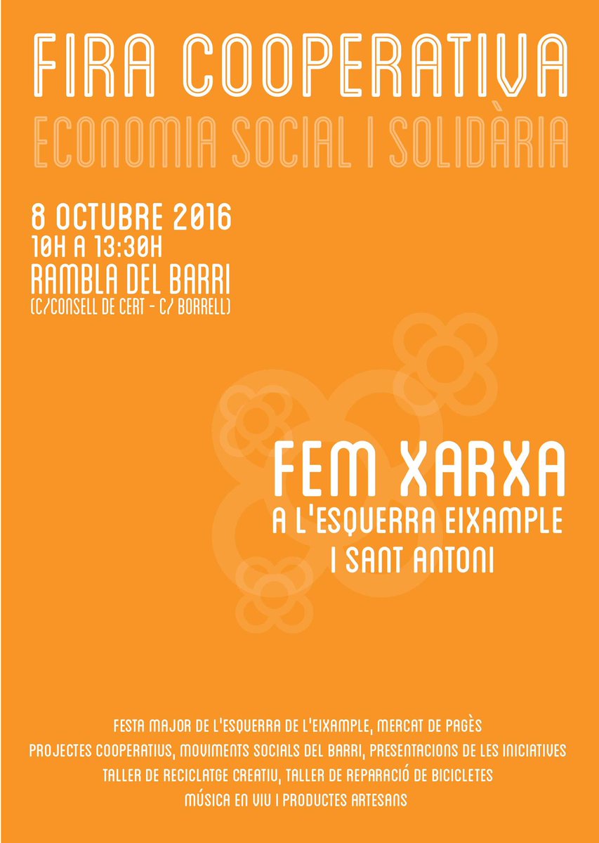 promoetic's tweet photo. Aquest dissabte 8 d'octubre serem a la Fira cooperativa de l'Esquerra de l'Eixample, juntament amb altres cooperatives del barri! Ens veiem! https://t.co/ZDEqkEefTM
