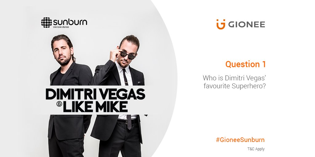 GioneeIndia's tweet photo. Q1) Who is Dimitri Vegas’ favourite Superhero? #GioneeSunburn @SunburnFestival https://t.co/NRomW7cObT