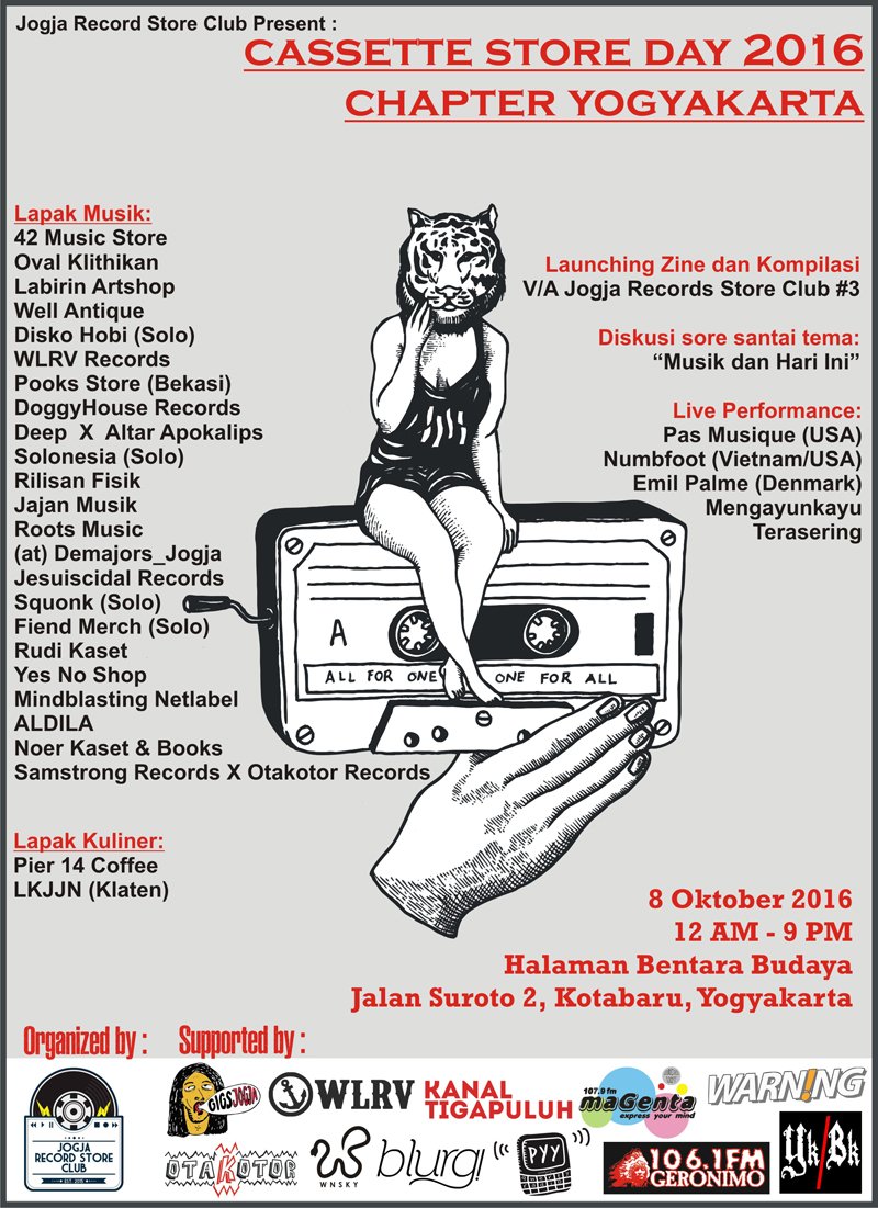 WARNINGmagz's tweet photo. 8 Oct. Cassete Store Day 2016 Chapter Yogyakarta | at Bentara Budaya YK | info: @YKRecStoreClub #CSDyk2016 https://t.co/h571lNFtJZ