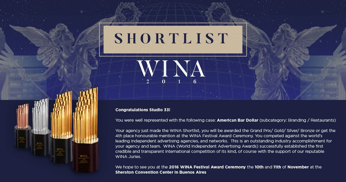 AWARDS AWARDS AWARDS Our Identity for <a href="/VisitDollar/">American bar Dollar</a> made through finals on @WinaFest 2016.