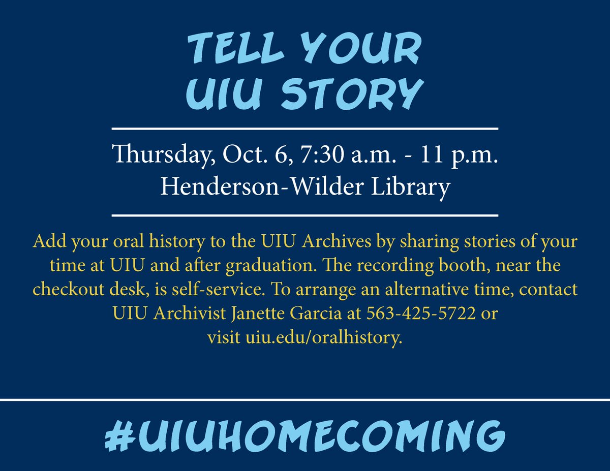 UpperIowa's tweet photo. Tell your UIU story @ the UIU library today from 7:30am-11pm https://t.co/VosM5qn0Nd #UIUHomecoming https://t.co/i8XHFyDv25