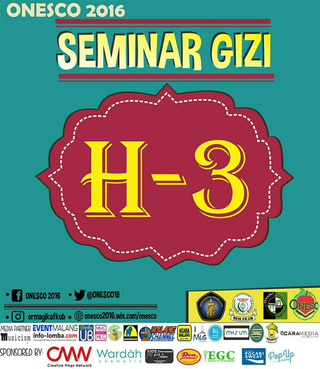 ONESCO17's tweet photo. H-3 SEMINAR NASIONAL GIZI oleh ONESCO 2016🔊🔊 ayo segera daftar ya🙋 https://t.co/rkYRb2kTVc