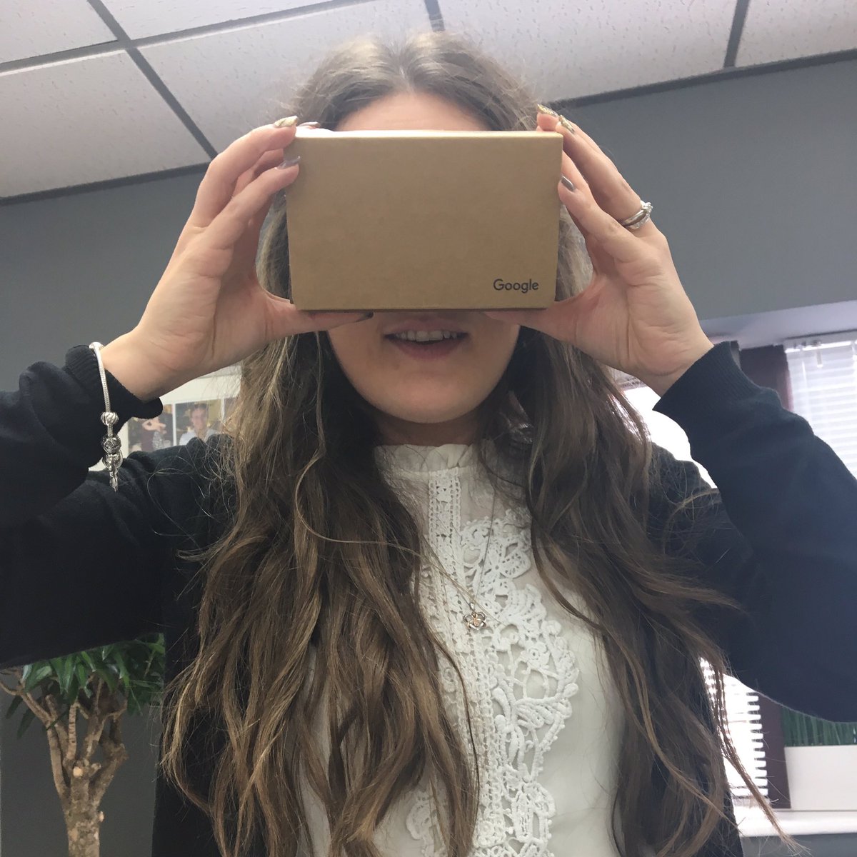 ClickyMedia's tweet photo. Heather's loving the #vr headsets - we love having @google at @clickymedia https://t.co/9HaBHQyGMf