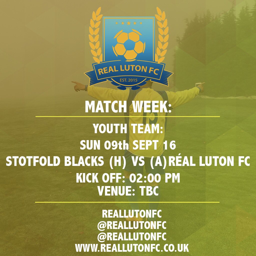 reallutonfc's tweet photo. Youth Team fixture for this weekend #fifa #football #sundayleague #reallutonfc #sundayleaguefootball https://t.co/pHovkENN3D