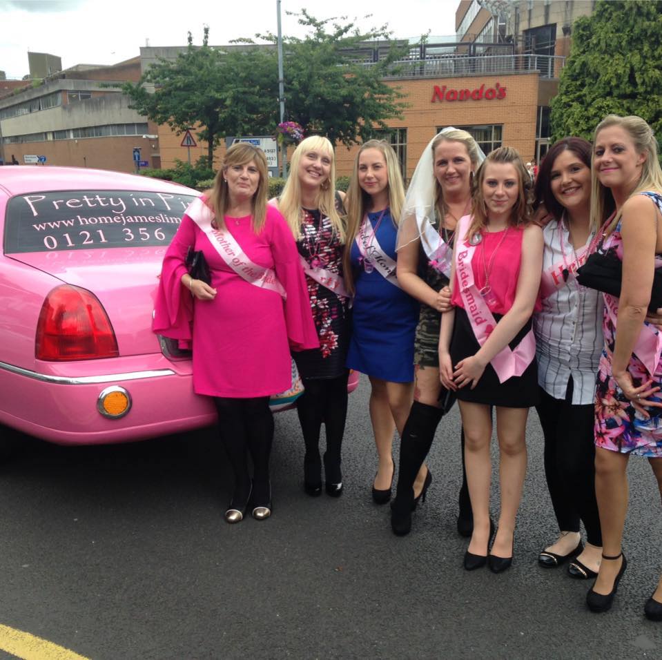 Our lovely customer celebrating her hen do with our pink limo, with prices starting from only £80 why not give us a call?