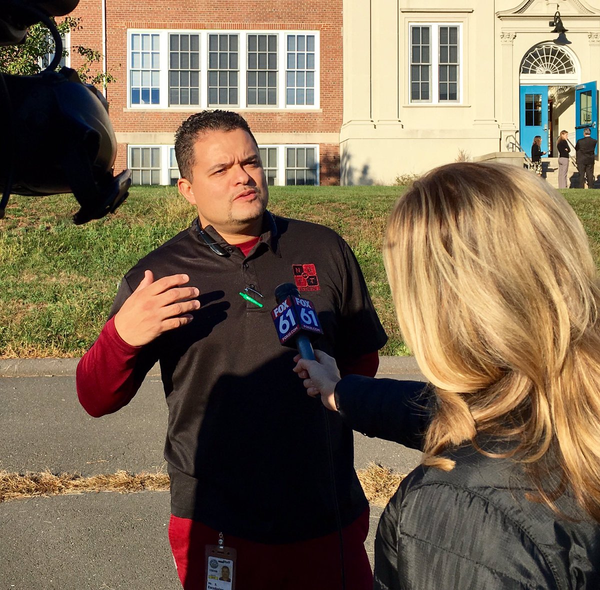 AFTCT's tweet photo. "It comes down to fair funding" @NBFT_CT prez @SalEscobales tells @FOX61News' @KaitlinGoslee at #ReclaimOurSchools "walk-in." @AFTunion https://t.co/kcNteOSAN8