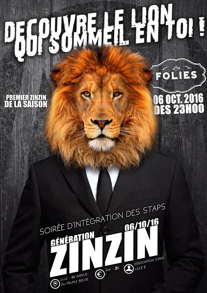 BdeStapsLille's tweet photo. Etes-vous prêt pour la 1ère #Zinzin de l'année ?? Les #LionsDesStaps ont compte sur VOUS CE SOIR ! #STAPSLILLE #STAPS https://t.co/cLkRAxjI5U