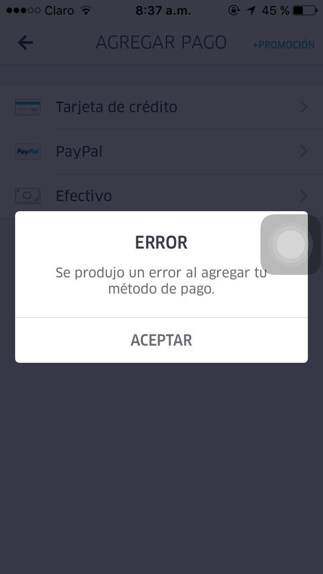 Dreap23's tweet photo. Qué pasa con el app de uber que no se puede crear cuenta nueva? En cualquier medio de pago sale este mensaje @Uber #uberperu https://t.co/oNUUUllCj5