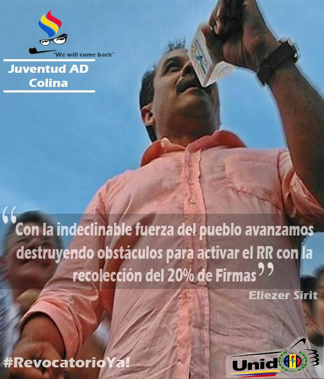 JADFColina's tweet photo. Con la indeclinable fuerza del pueblo avanzamos destruyendo obstáculos para activar el RR con la recolección del 20% de Firmas. @SiritElieze https://t.co/wGfRRtDswm