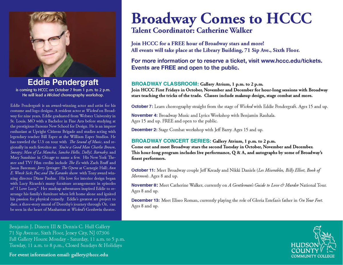 HudsonCCC's tweet photo. Tomorrow - Broadway comes to HCCC! @FrugalFengShui #HCCCCulturalAffairs #hcccfall2016 #HCCCGallery https://t.co/yg6TFZqcbu