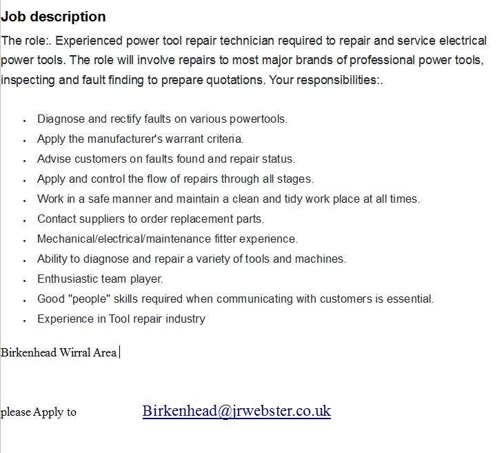 jrwebsteruk's tweet photo. We are looking for a experienced Tool Repair person for our Birkenhead branch @WirralGlobeAds @WirralNews RT Info Attached #wirral https://t.co/LWkRLsmrWI