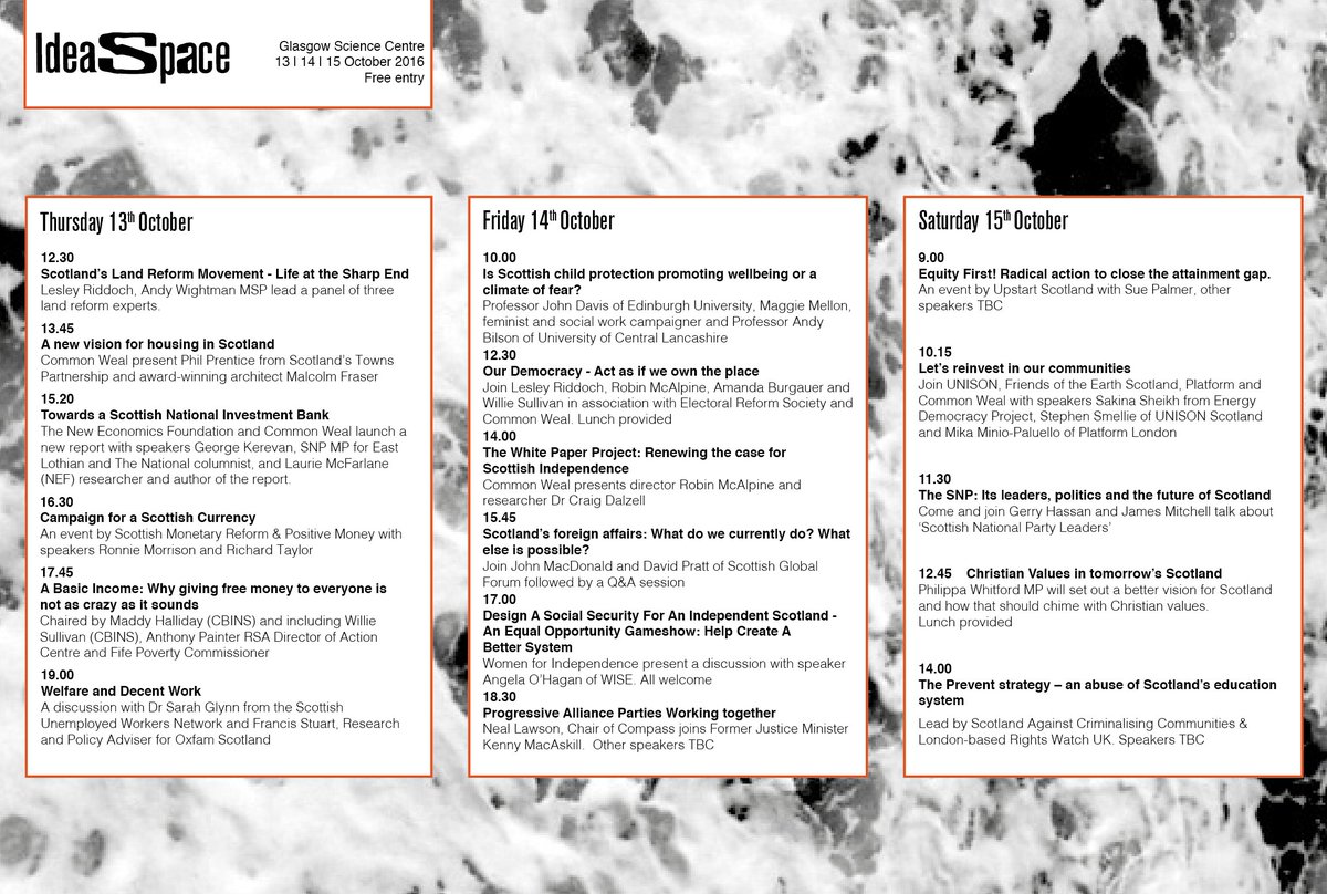 #IdeaSpace is pleased to announce the programme to mark one week before it launches next door to the #SNP16 conference. It's free to attend.