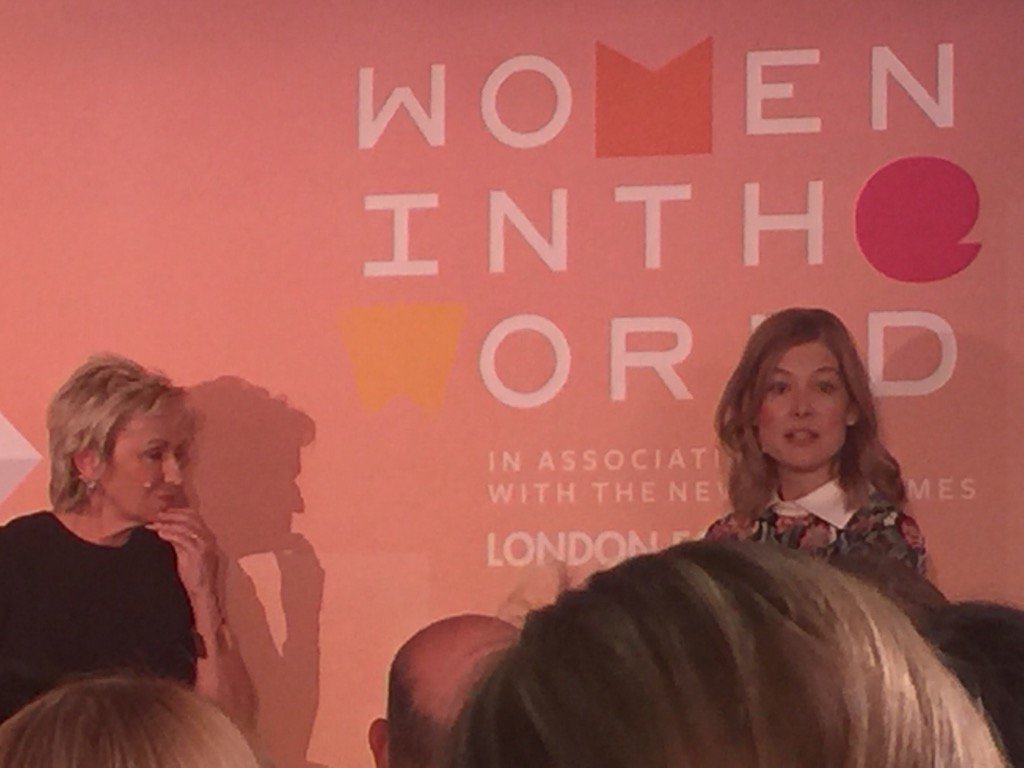 AmandaAndrews1's tweet photo. 'As a Bond girl you get a lot of recognition and very little respect'.Rosamund Pike at #WITW @EdelmanPR https://t.co/xppNniipDF