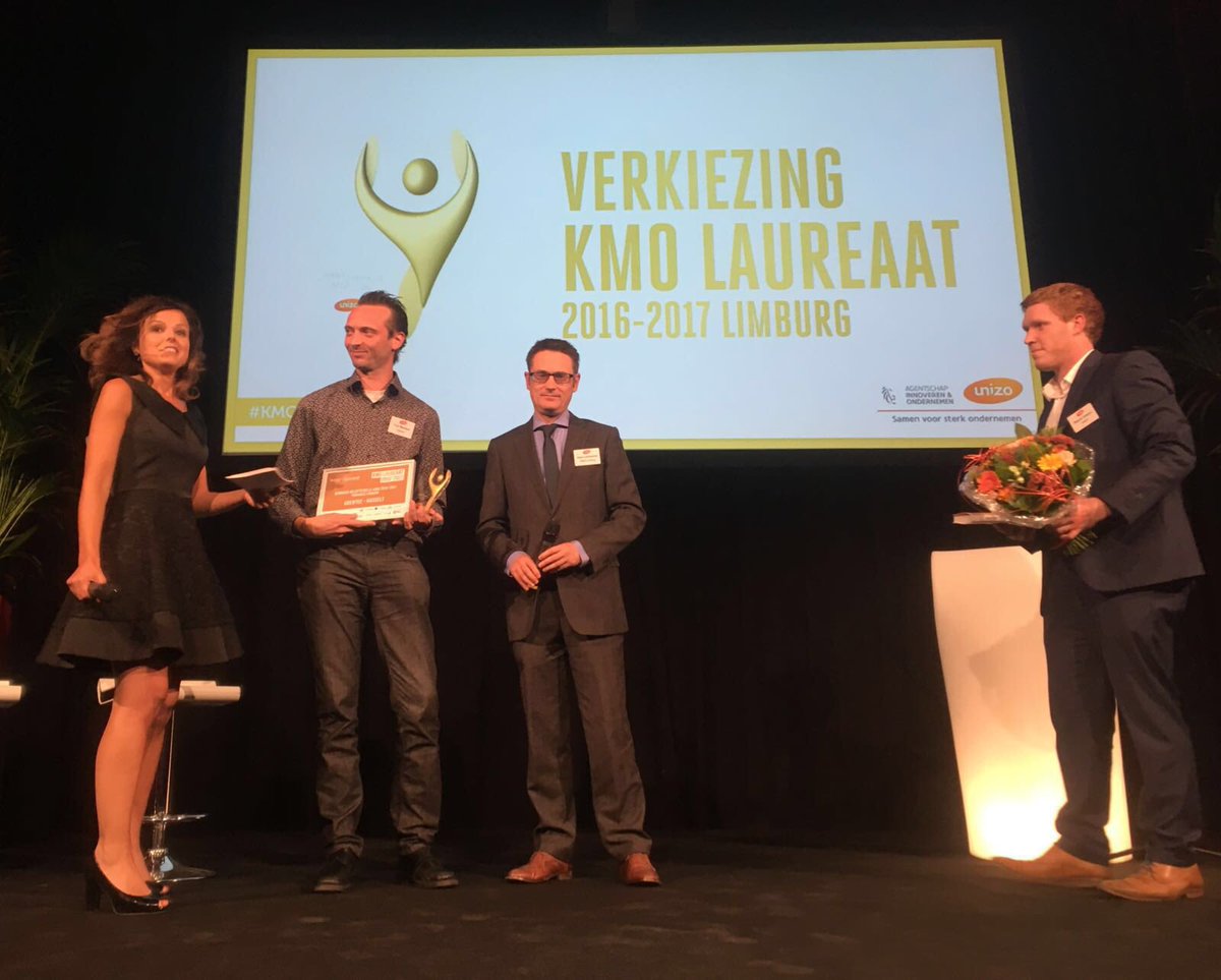 UNIZOvzw's tweet photo. Proficiat aan @UgenTec als Beloftevolle KMO 16-17 in provincie #Limburg!!! Op naar de nationale uitreiking op 17/11! #UNIZO #kmolaureaat https://t.co/PexNR6QeC8