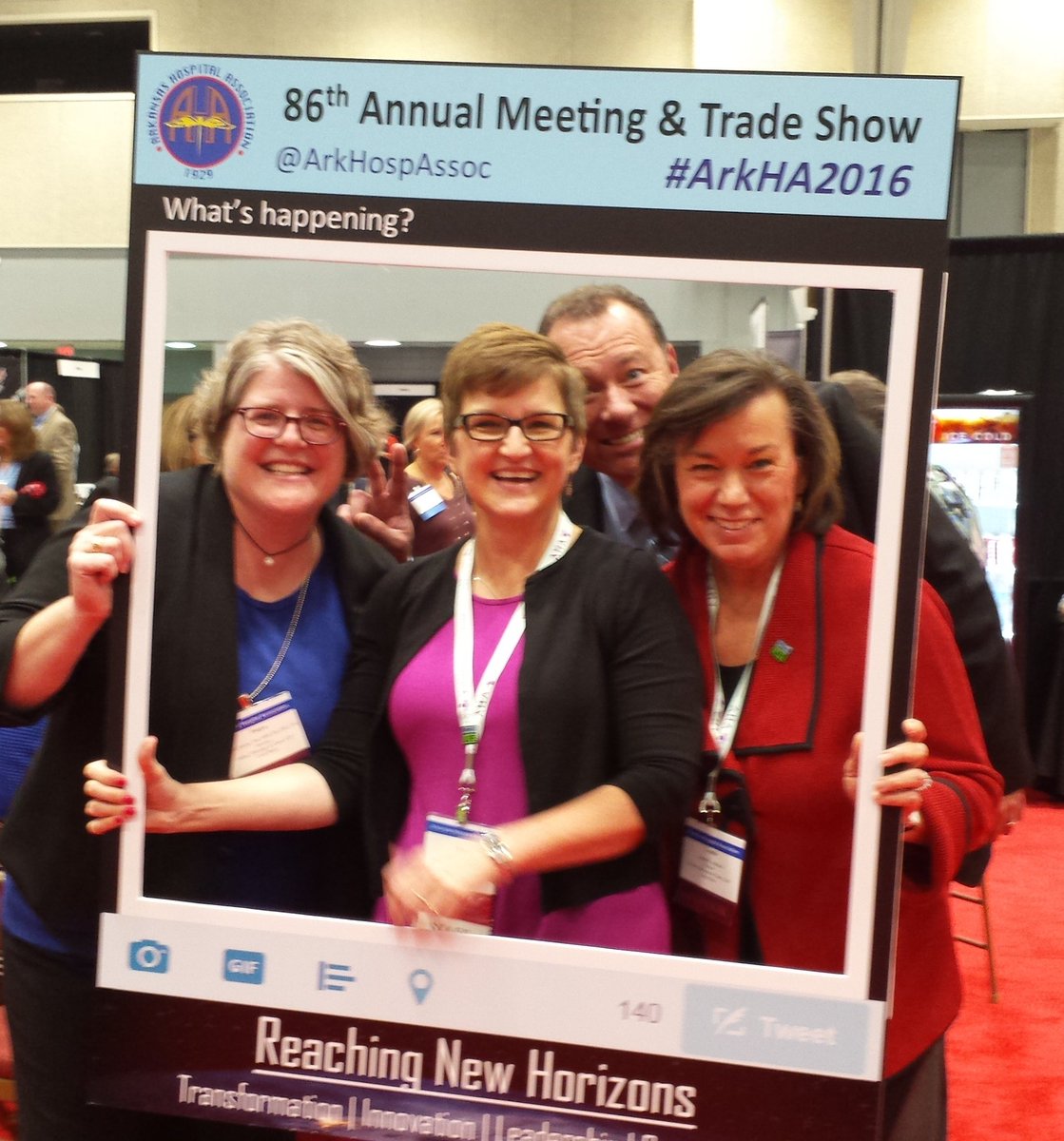 arkhospitals's tweet photo. Tonya Gierke, @ElisaMWhite, Lynda Johnson and Harold Livingston... Living it up at the @ArkHospAssoc Trade Show #ArkHA2016 https://t.co/N8b3JjoroK