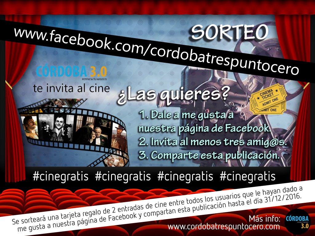cotrespuntocero's tweet photo. Síguenos en Facebook y podrás ganar dos entradas de cine GRATIS!! https://t.co/wkg2zxn9mg RT #gratis #cine #sorteo #participa #gana https://t.co/kT2kYjv5eF