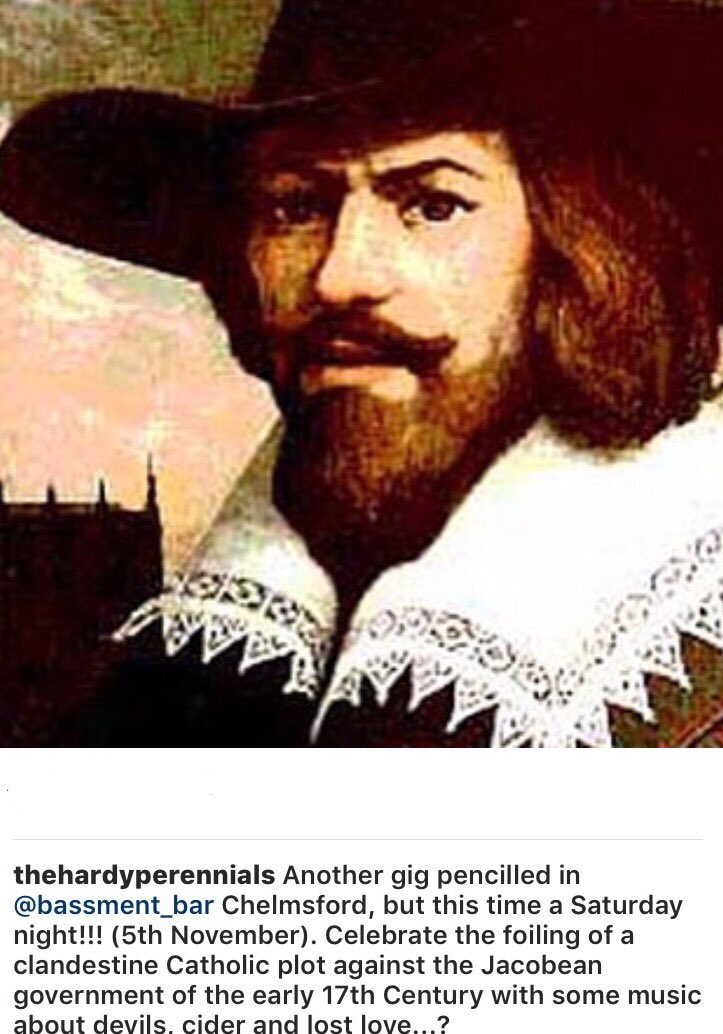 Another gig pencilled in @BassmentBar 5/11 Celebrate the foiling of a clandestine Catholic plot against the Jacobean government. #GuyFawkes