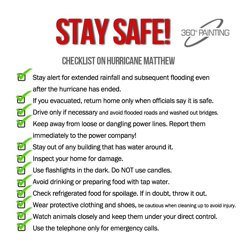 Here's the checklist on Hurricane Matthew, Please Stay Safe Everyone!