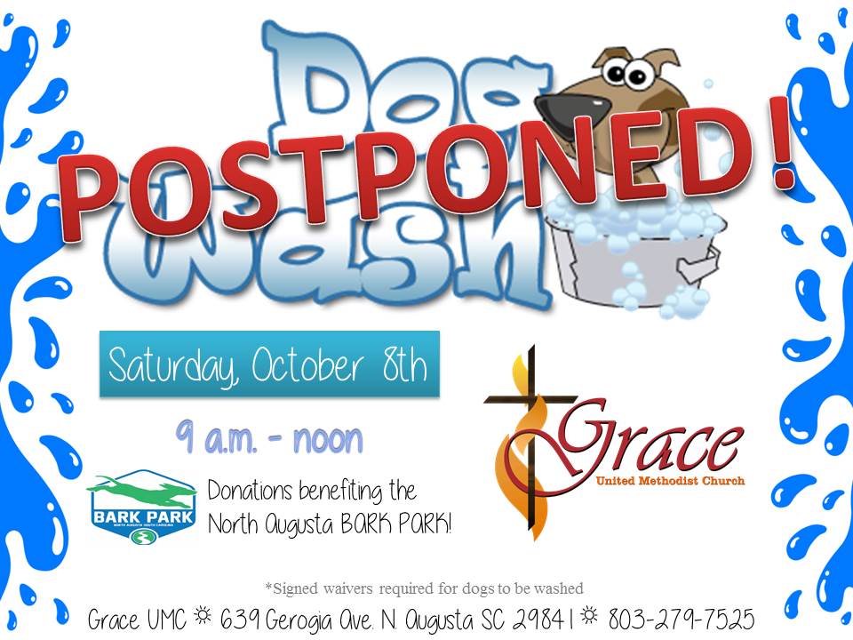 GraceYouthUMC's tweet photo. The DOG WASH has been POSTPONED until a later date due to weather!  Please help us get the word out. https://t.co/TPczfNTEjj