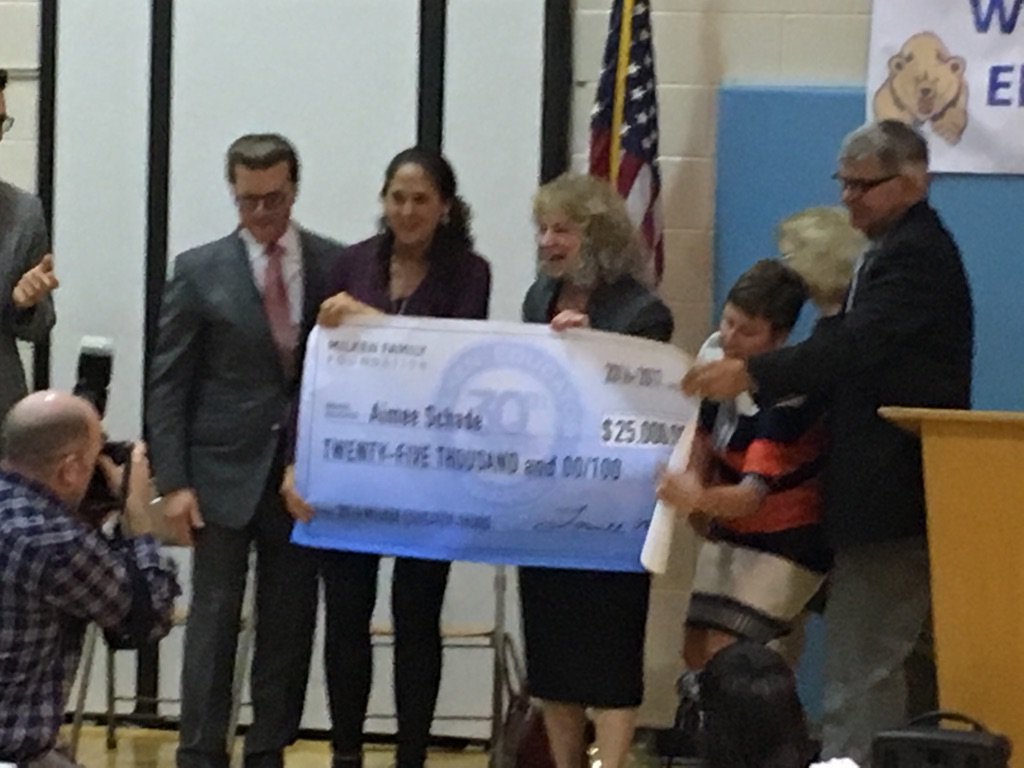 GoshenSchools's tweet photo. It was a surprise! Aimee Schade was just awarded $25,000 for the Milken Educator Award!! https://t.co/WLMdJR6t6l https://t.co/vWj0gmk4zs
