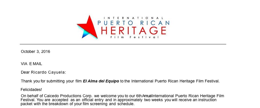 monchovaqueros's tweet photo. Estamos contentos. El Alma del Equipo fue selección oficial del International Puerto Rican Heritage Film Festival. https://t.co/qXupjyyqpR