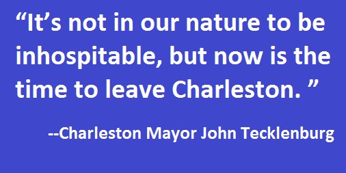 CityCharleston's tweet photo. Citing the threat of floods from storm surge, high tide and potential for over a 1 ft of rain, Mayor Tecklenburg urges citizens to evacuate. https://t.co/EiV52oGsMj